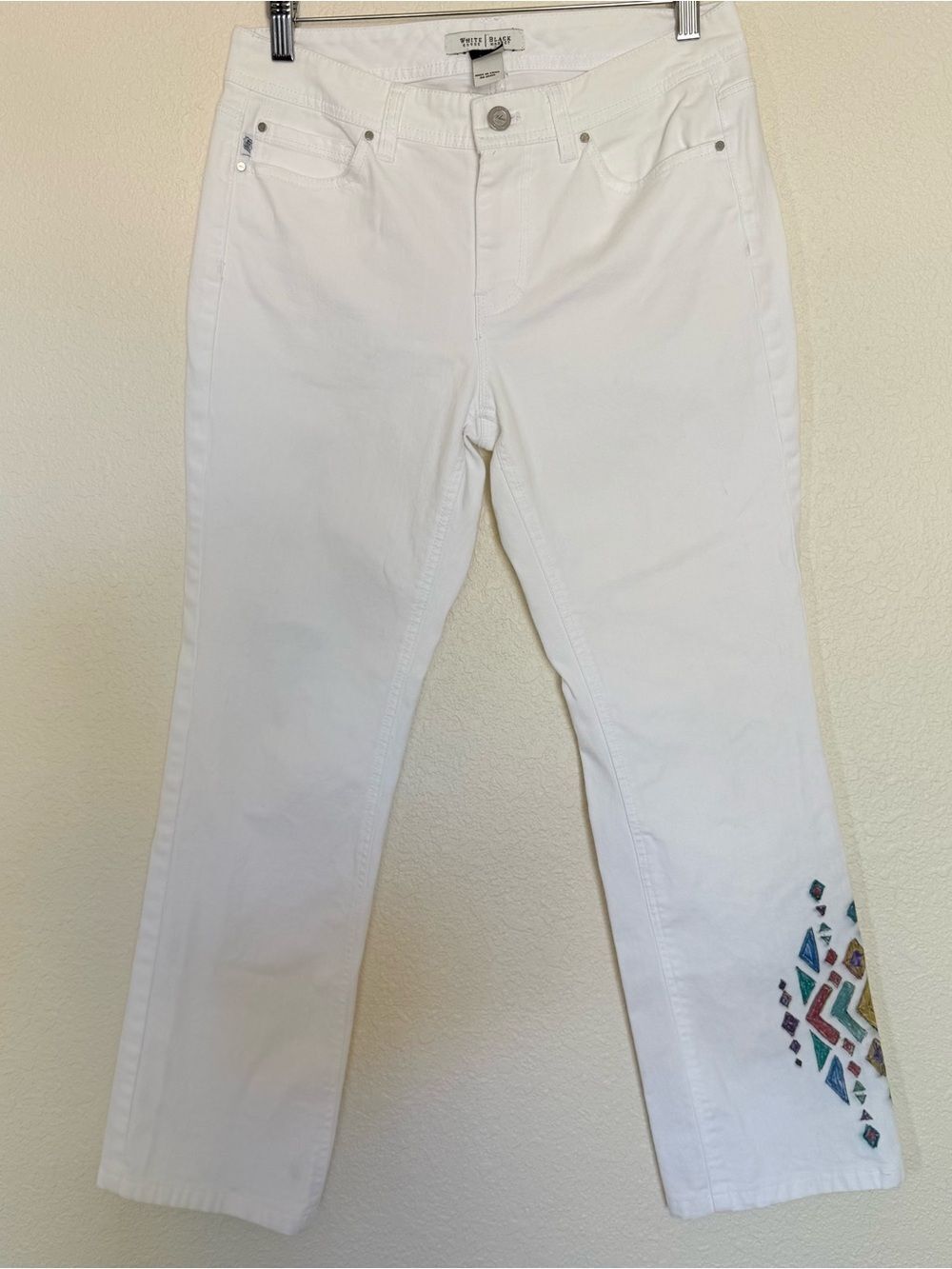White House Black Market White Geometric Straight Leg Jeans